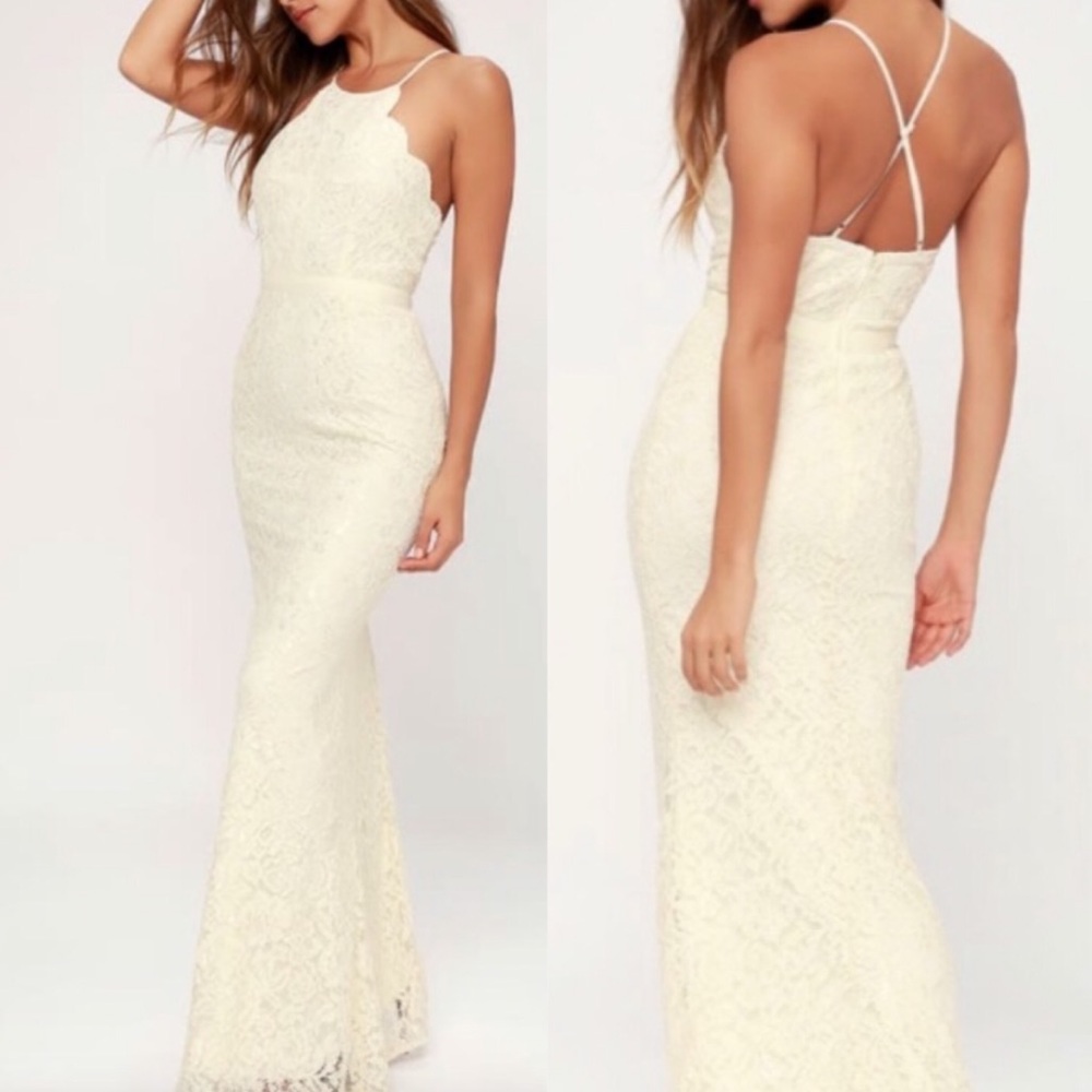 Lulu’s Zenith Cream Lace Maxi Dress Formal S